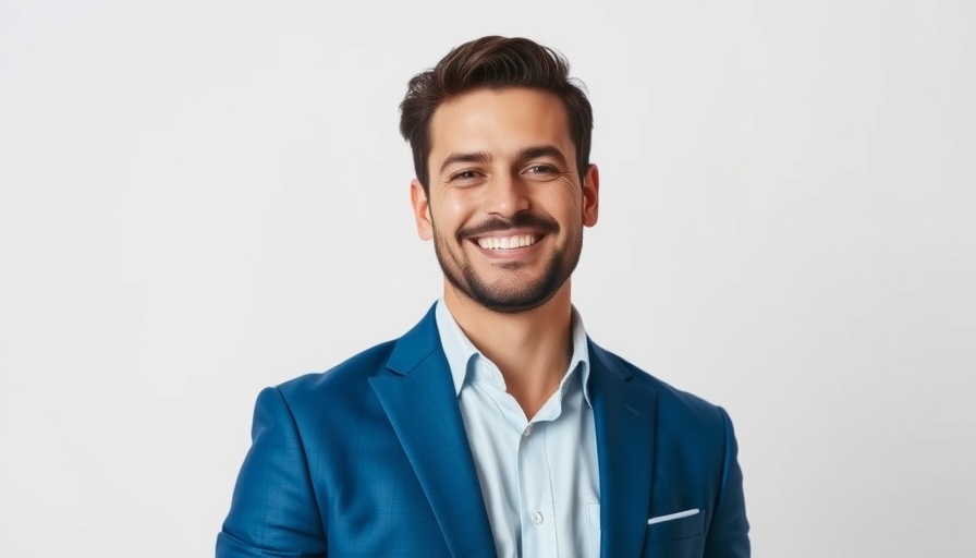 Professional man smiling in a blue suit, SFA Saniflo USA plumbing solutions.