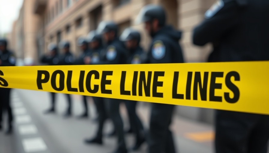 Police tape in focus with officers in background, Long Beach man charged.