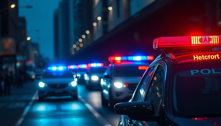 Flashing police lights promoting pedestrian safety in California Heights.