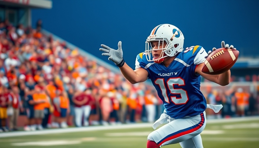 Orange County high school football player catching the ball at night.