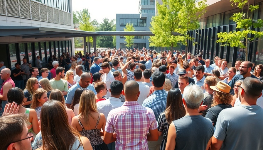 Ford Long Beach design center with crowd celebrating electric trucks