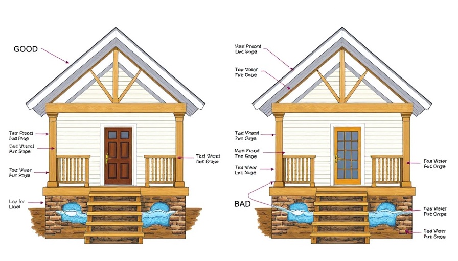 Illustration comparing porch construction techniques for water drainage.