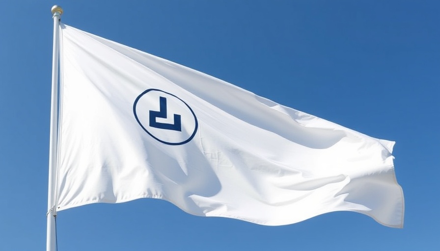 White flag with logo waving in blue sky, pharmaceutical sales trends.