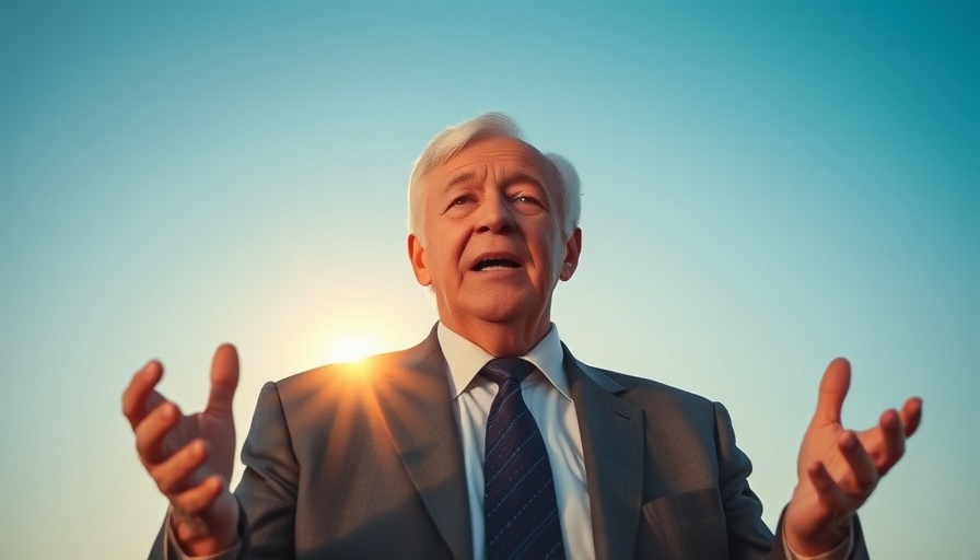 Elderly man passionately discussing drug price cuts claim with sunset backdrop.