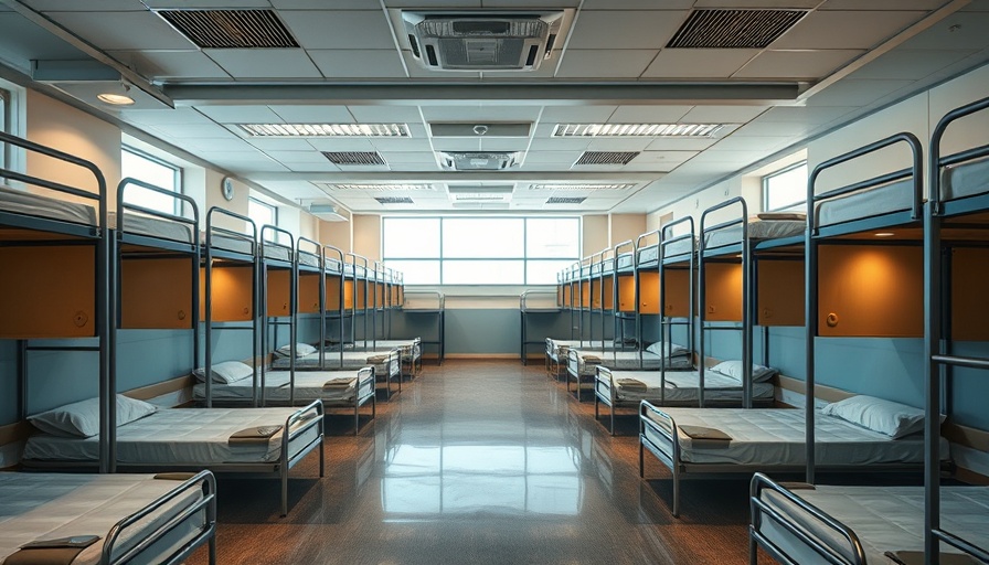 Modern youth shelter dormitory with clean beds and soft lighting in Long Beach.
