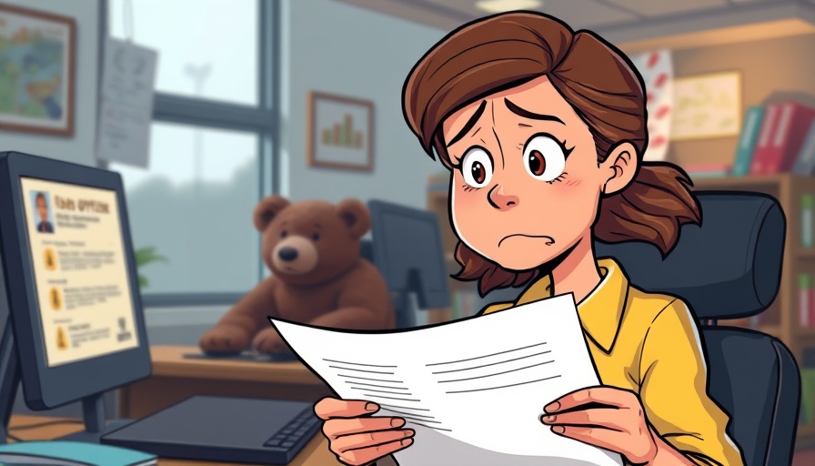 Anxious woman reviews job offer in office, HR compliance.