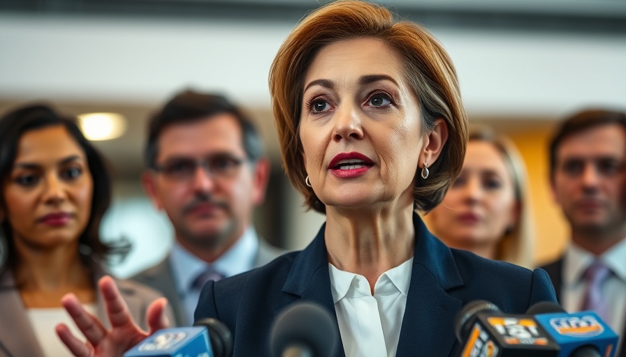 Female politician speaks at press conference on Texas Democrats redistricting challenge.