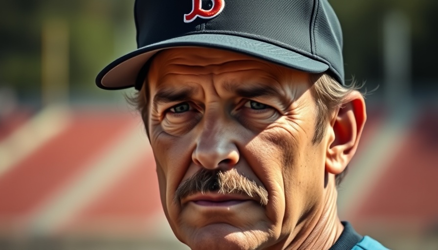 Middle-aged man with 'H B' cap, serious expression outdoors.