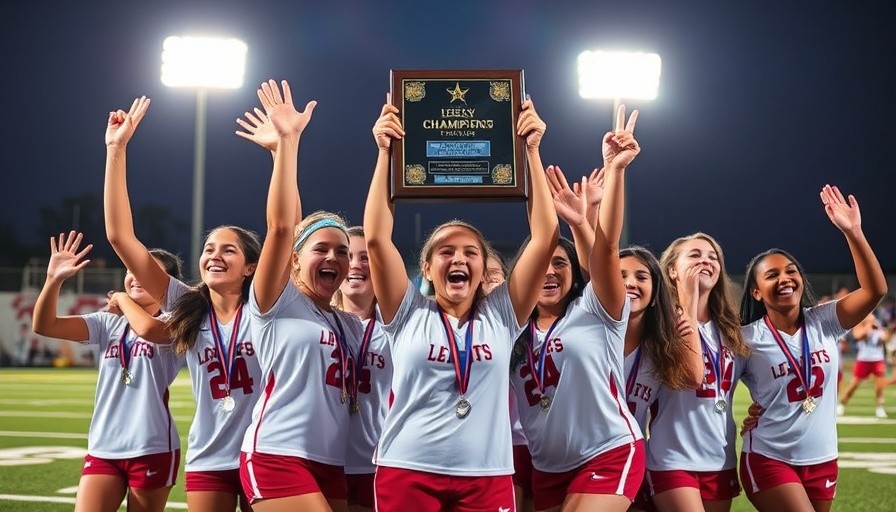 Girls flag football team celebrating victory in Orange County