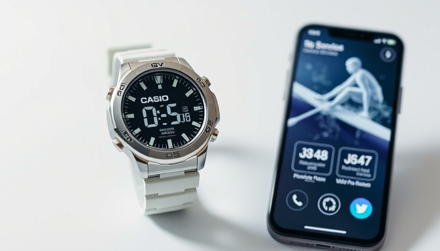 Casio GBX-100S surf watch with smartphone app interface.