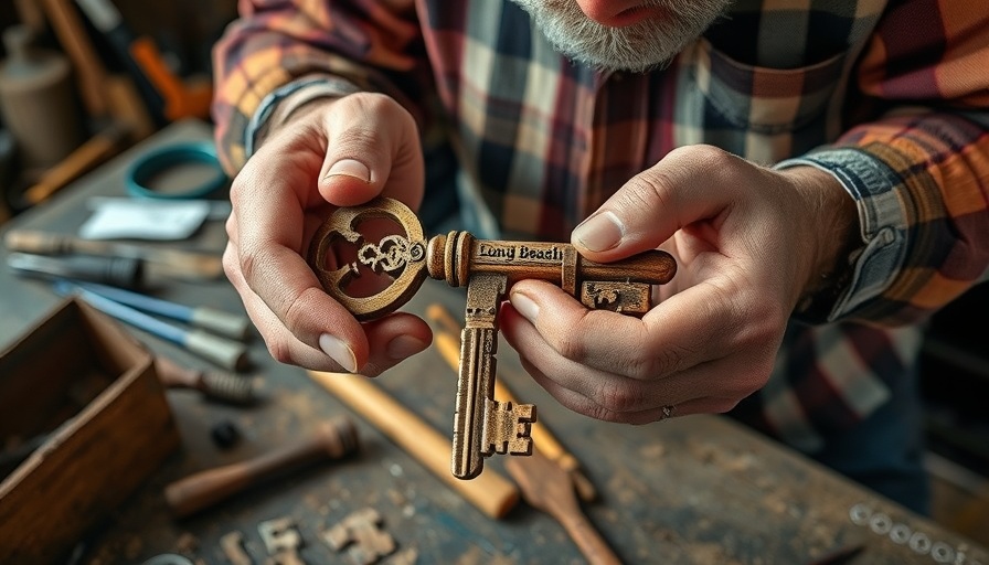 Crafting the Key to the City Long Beach with precision tools.