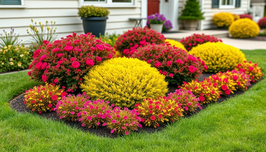 Foundation plants for small front yards: vibrant shrubs and flowers.