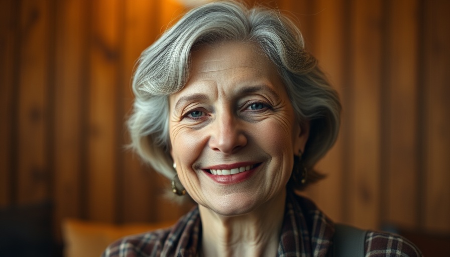 Middle-aged woman smiling indoors, favorite online timewasters context.