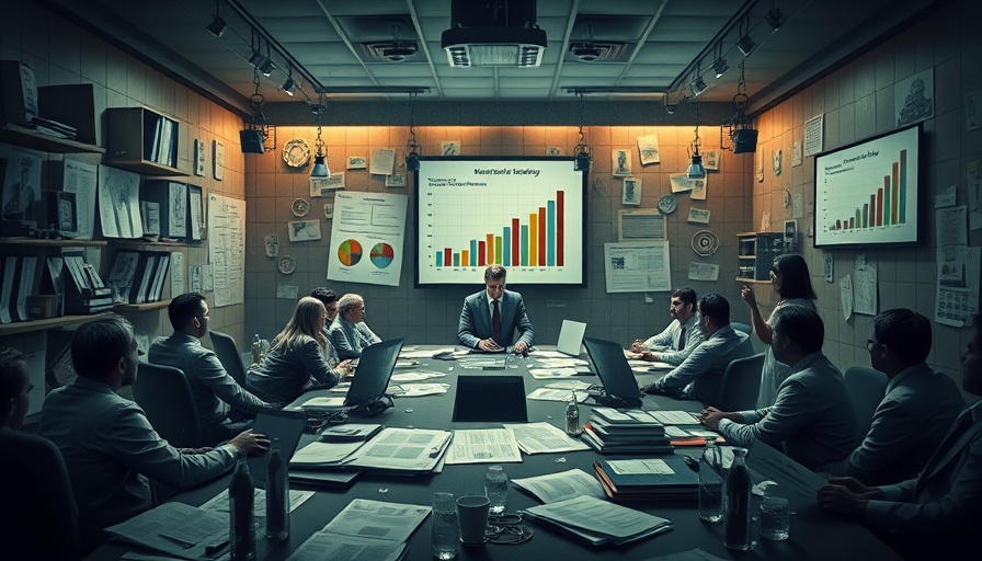 Concept of kakistocracy in pharma depicted in chaotic boardroom.