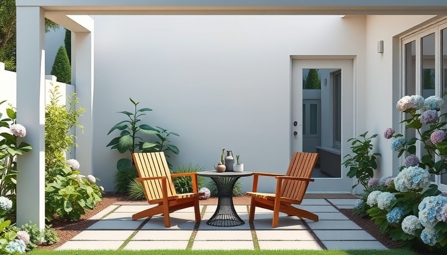 Minimalist backyard design with modern patio and greenery.