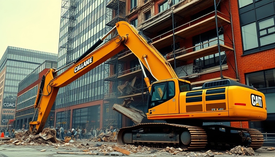 Carey demolition cartel claim at urban site with excavator