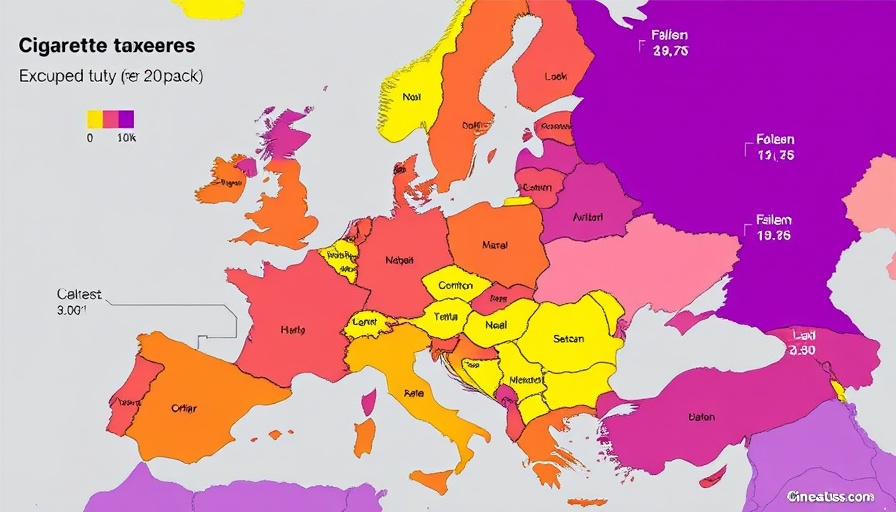 Map of cigarette taxes in Europe 2025 showing variation across countries