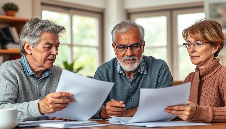 Middle-aged couple reviewing tax documents at home.