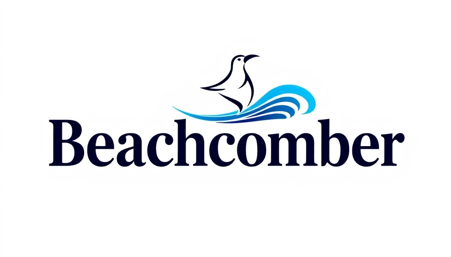 Illustrated Beachcomber logo with bird and wave motif.