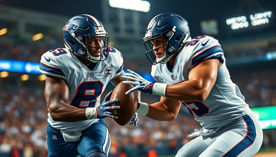 Los Alamitos football players during a handoff in a game.
