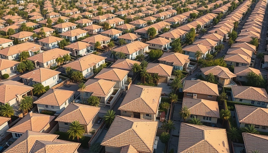 Aerial view of dense suburban houses in Huntington Beach.
