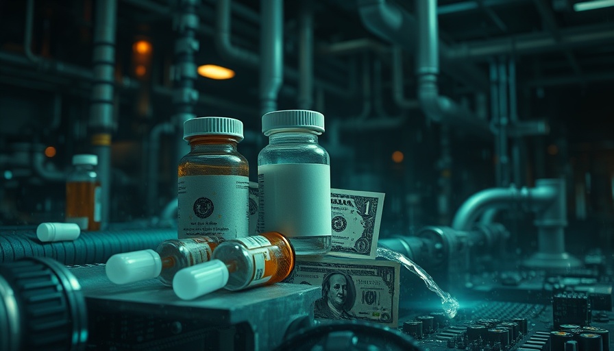 Conceptual image illustrating revenue leakage in pharmaceutical industry with money and pipes.