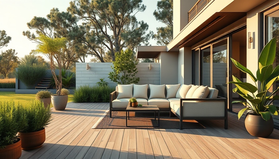 Millboard composite decking with patio sofa, showcasing outdoor style.