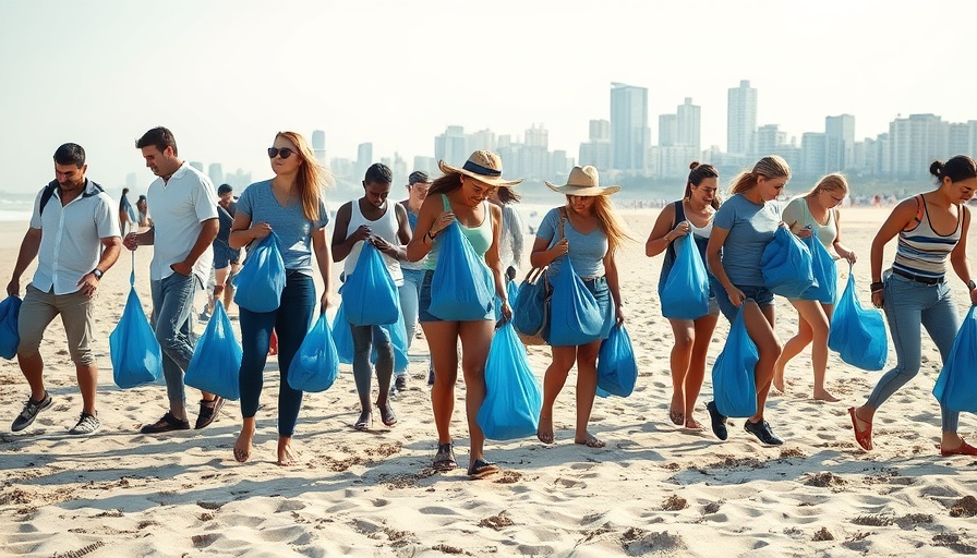 Volunteers on California Coastal Cleanup Day, cleaning beach.