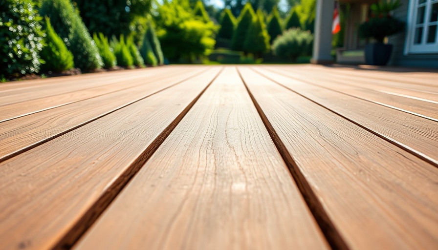 Close-up of composite decking with garden, highlighting ban topic.