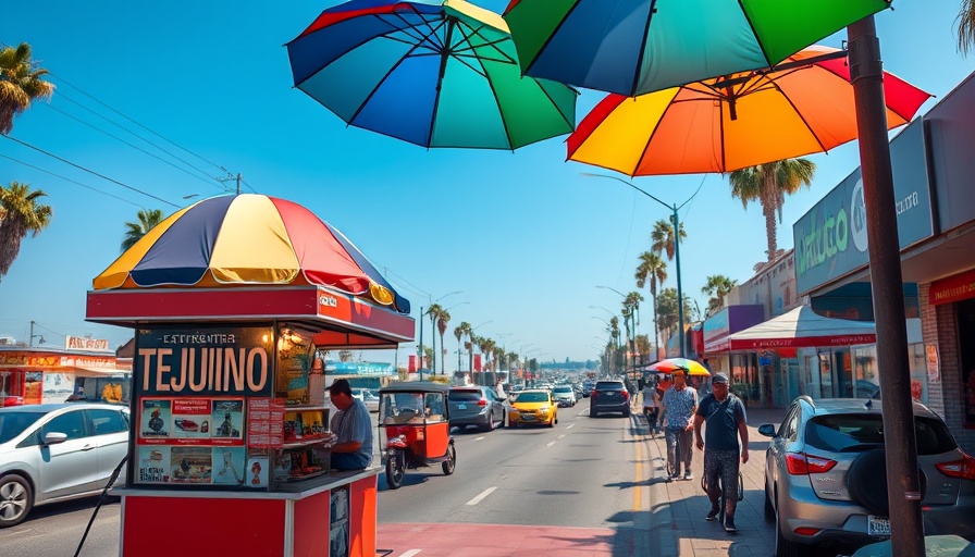 Colorful Long Beach tejuino cart on busy street illustrating vendor regulations.