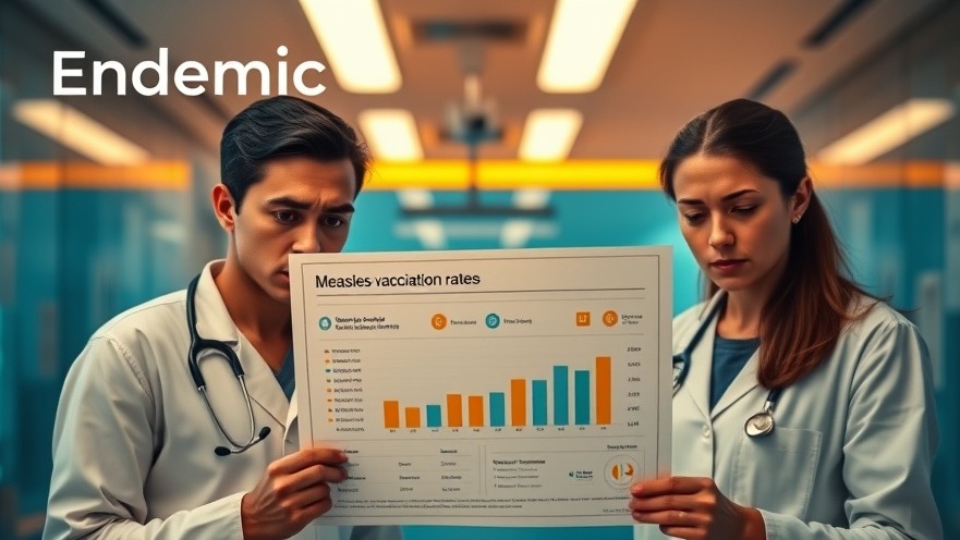 Health professionals discuss vaccine hesitancy over a vibrant measles infographic.