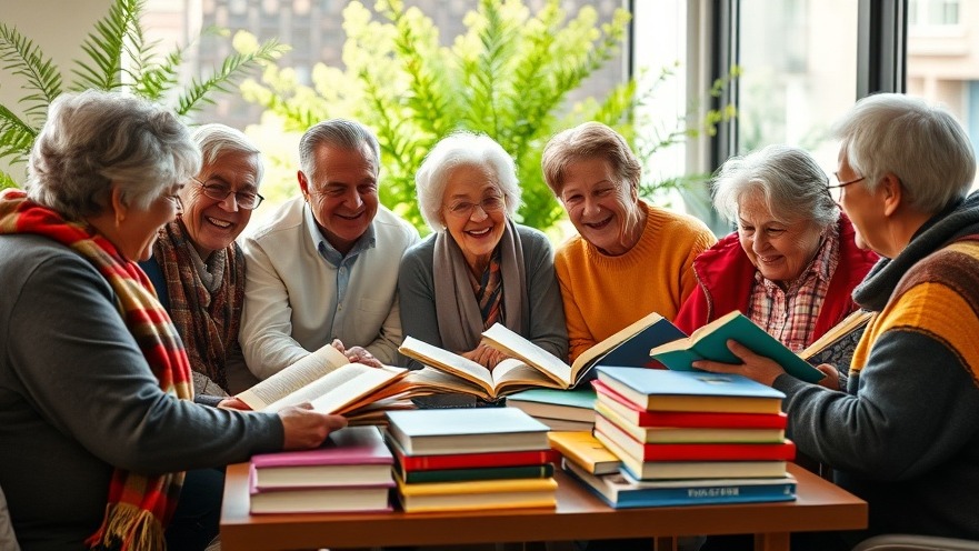 Seniors engaged in lively book discussions, showcasing joy in community reading experiences.