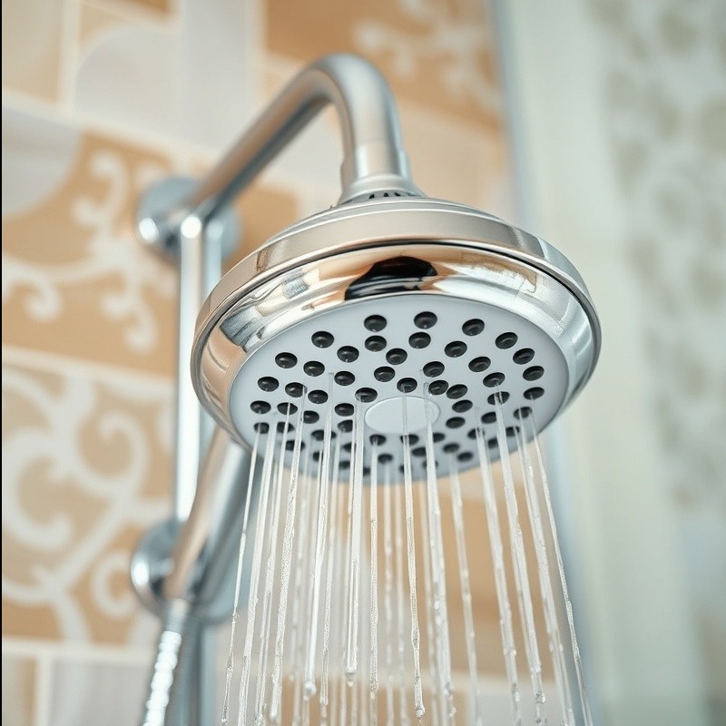 Modern chrome faucet with guide on removing buildup, natural lighting.