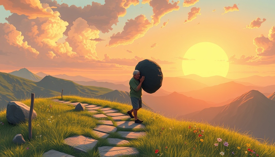 Elderly man climbing hill at sunrise, symbolic of the choice to live better.