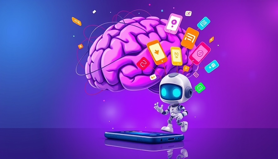 Cartoon AI apps illustration with brain and robot.