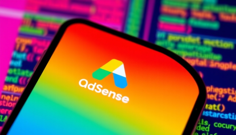 Google AdSense display on smartphone with coding background.