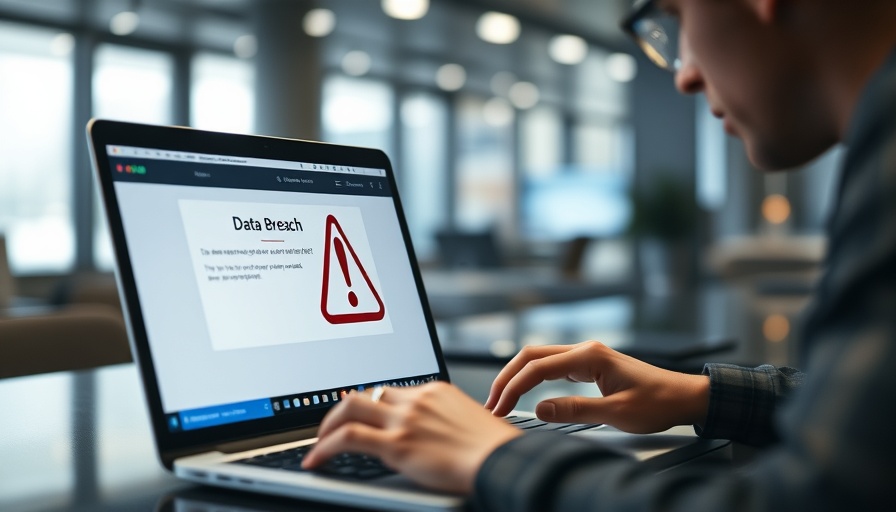 Data breach warning displayed on laptop screen, employee security risk.