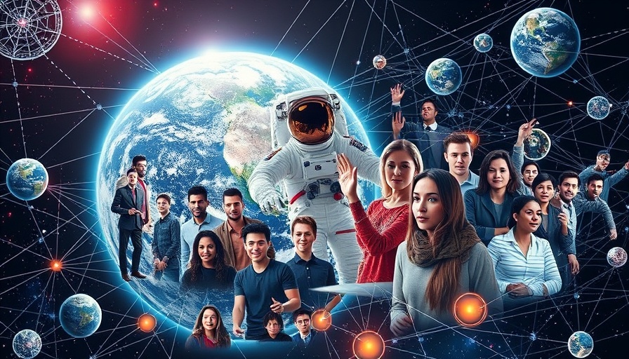 Futuristic AI app design theme with astronaut and global network.