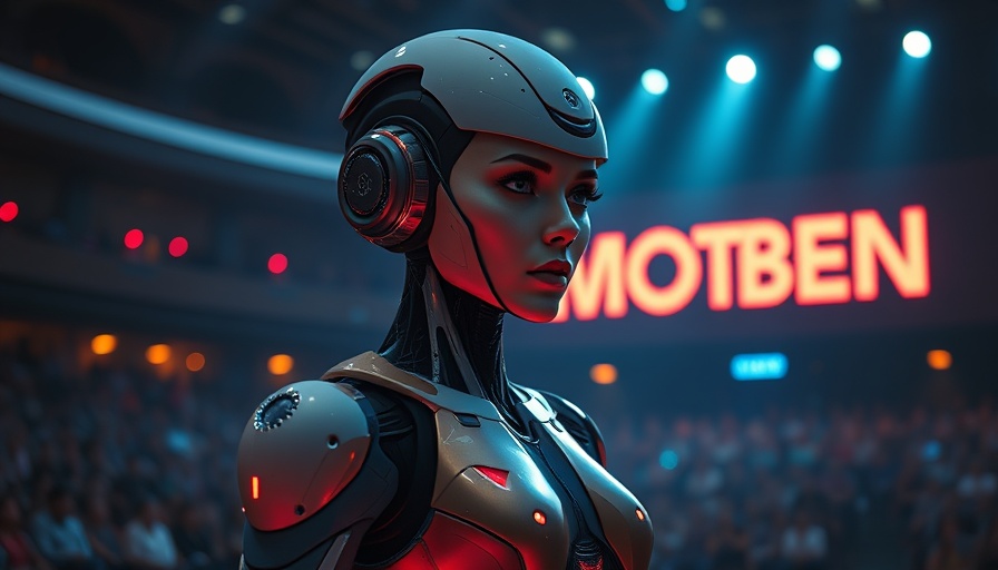 Futuristic robot woman on stage with Google Code Mender AI security.