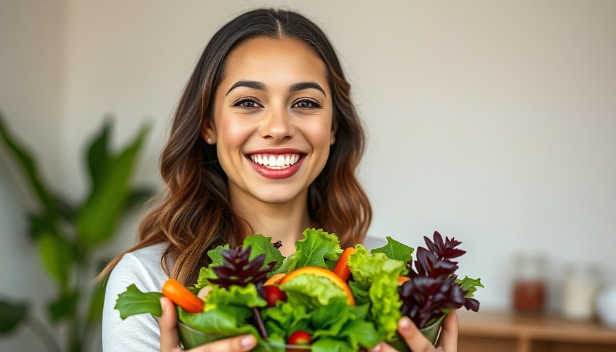 Healthy young woman enjoying a salad for gut health indoors.