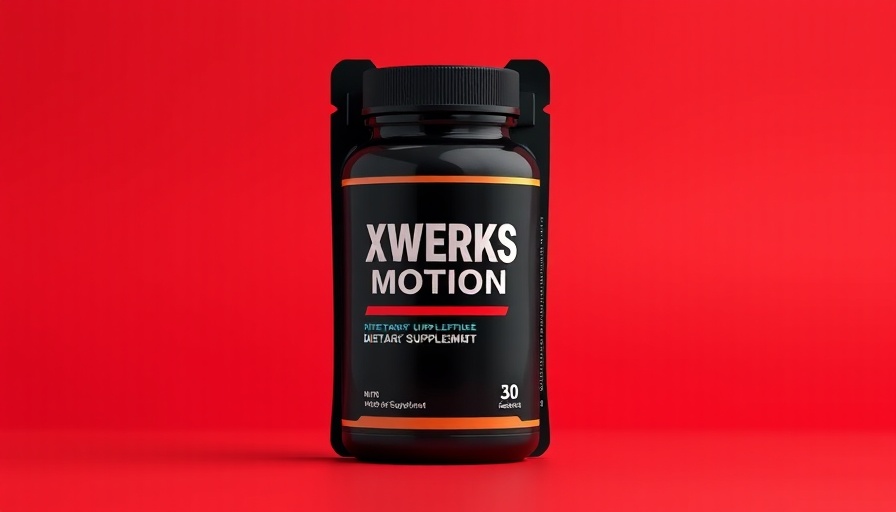 XWERKS Motion dietary supplement package on red background.