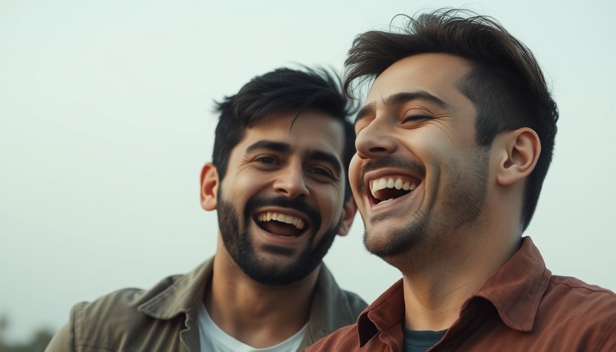 Two men in a playful interaction outdoors.