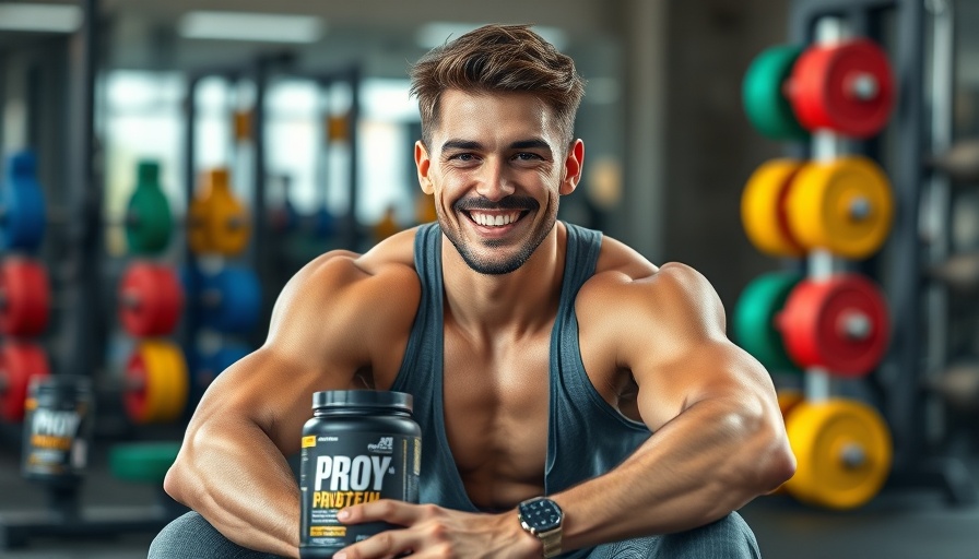 Athletic man in gym with protein powder for protein needs.