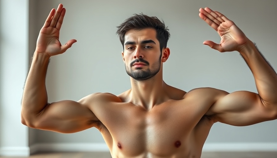 Muscular man practicing yoga pose for athletes indoors.