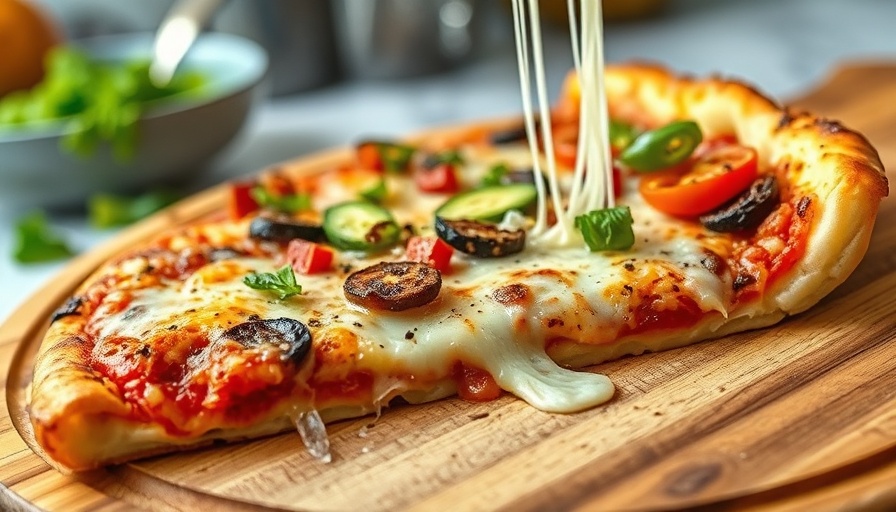 Protein pizza slice with fresh toppings and melted cheese in kitchen.