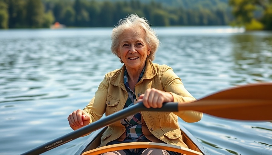Active woman canoeing on a lake for fitness tips over 50