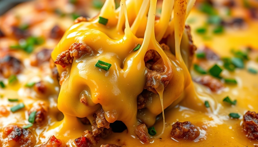 Gooey Philly Cheesesteak Casserole with cheese.
