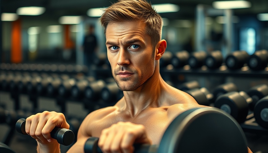 Man performing rear delt exercise with dumbbell in gym.