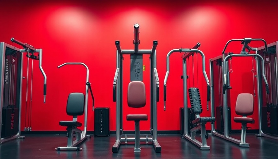 Modern Smith Machines displayed on a vibrant red background.