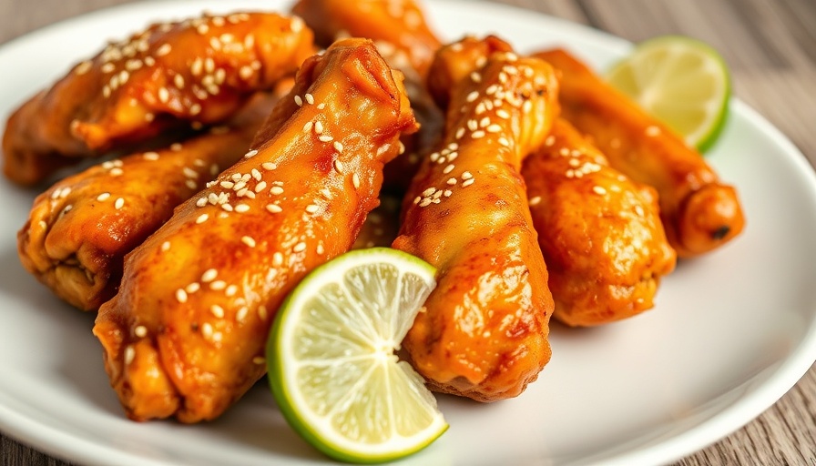 Healthy Game Day Recipes: Chicken wings garnished with lime and sesame.